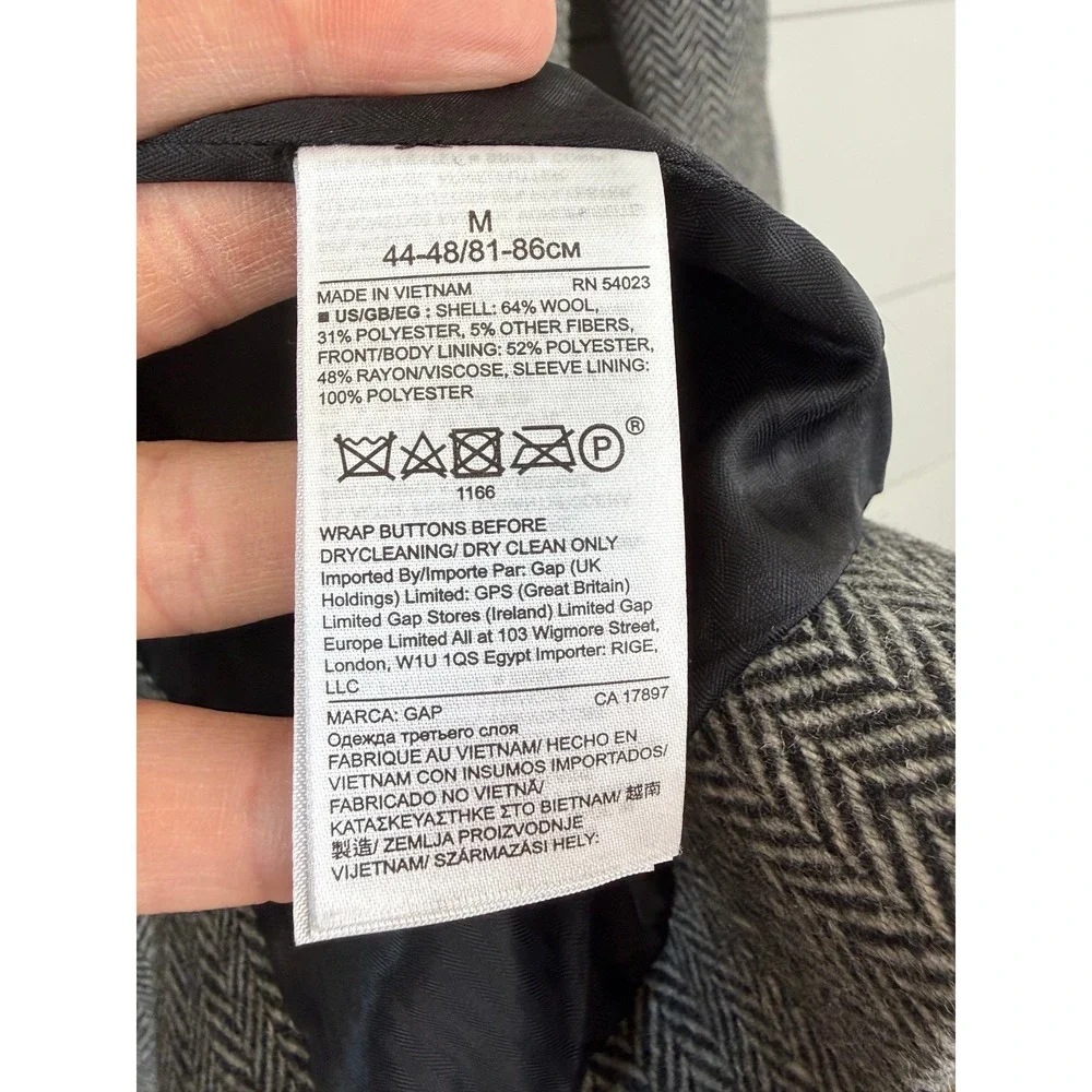 Gap Herringbone Wool Blend Topcoat MEN‎ Medium Grey Black Long Jacket Coat